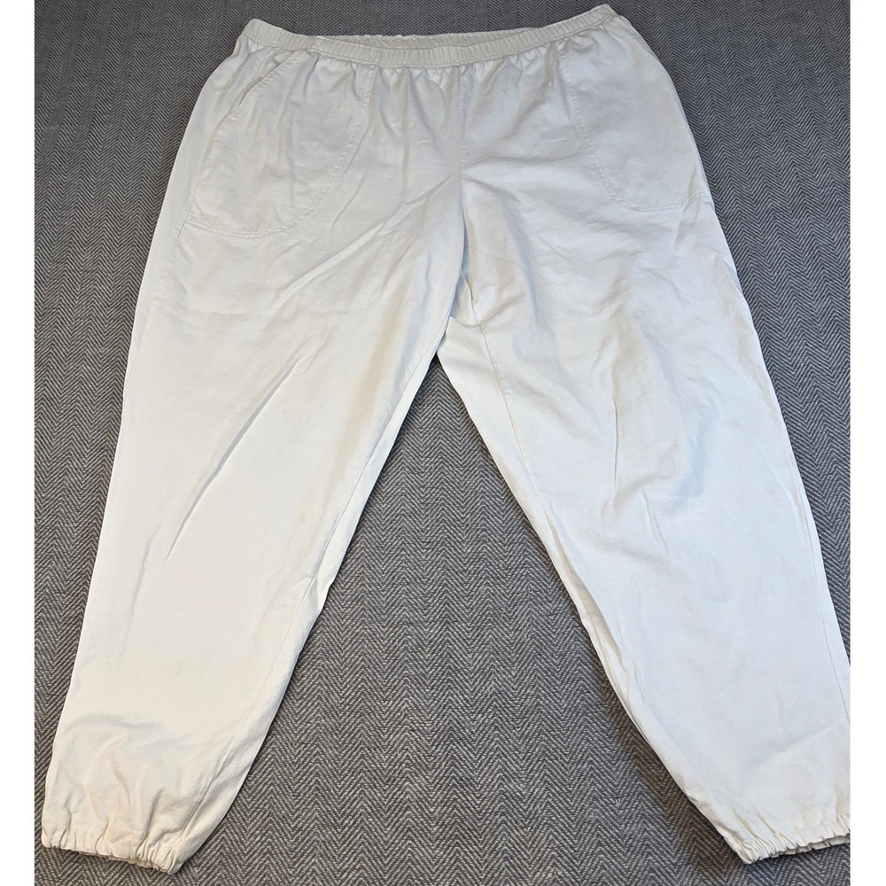 Cabin Creek White 100% Cotton Elastic Waist Jogger Pants Plus Size 2X WPL 11935
